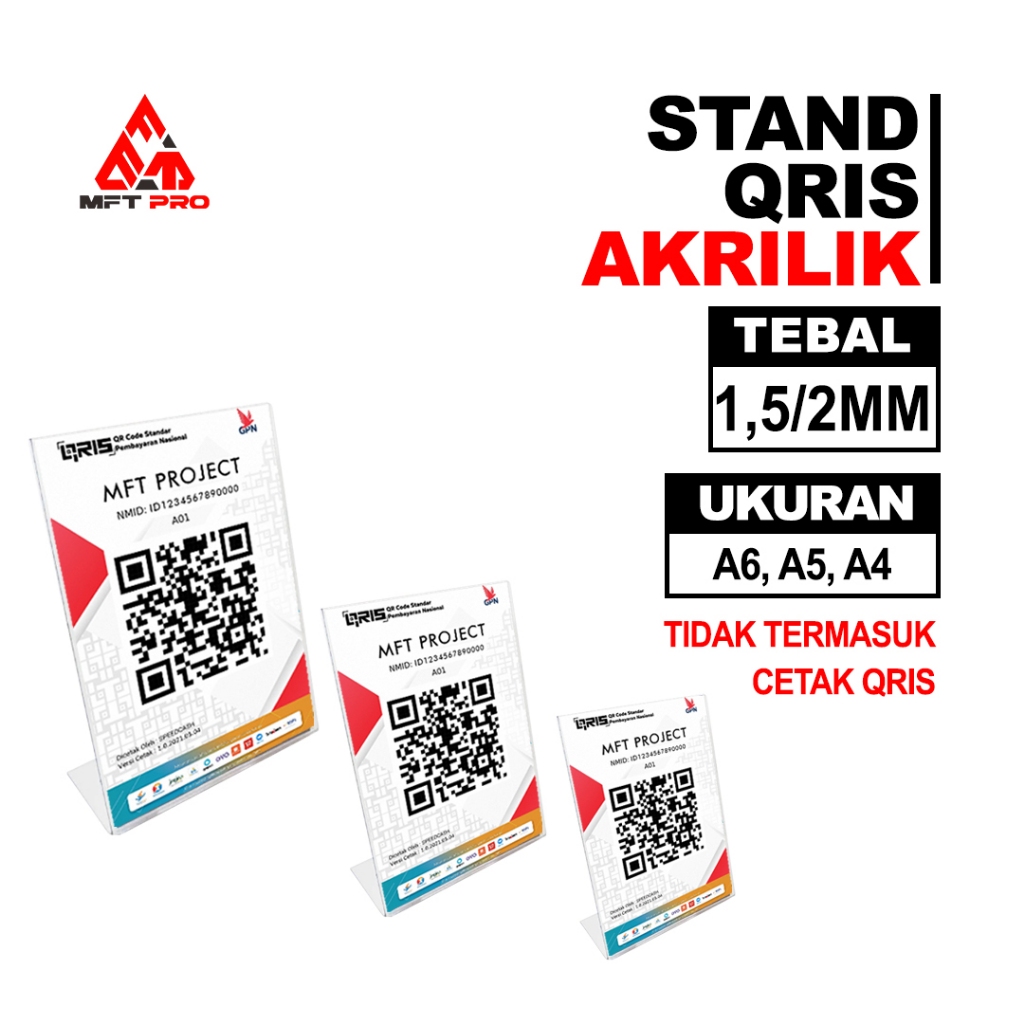 MFT Pro Stand Qris Akrilik -  Acrylic Qris Stand - Stand Qris Akrilik Type L Berbagai Ukuran