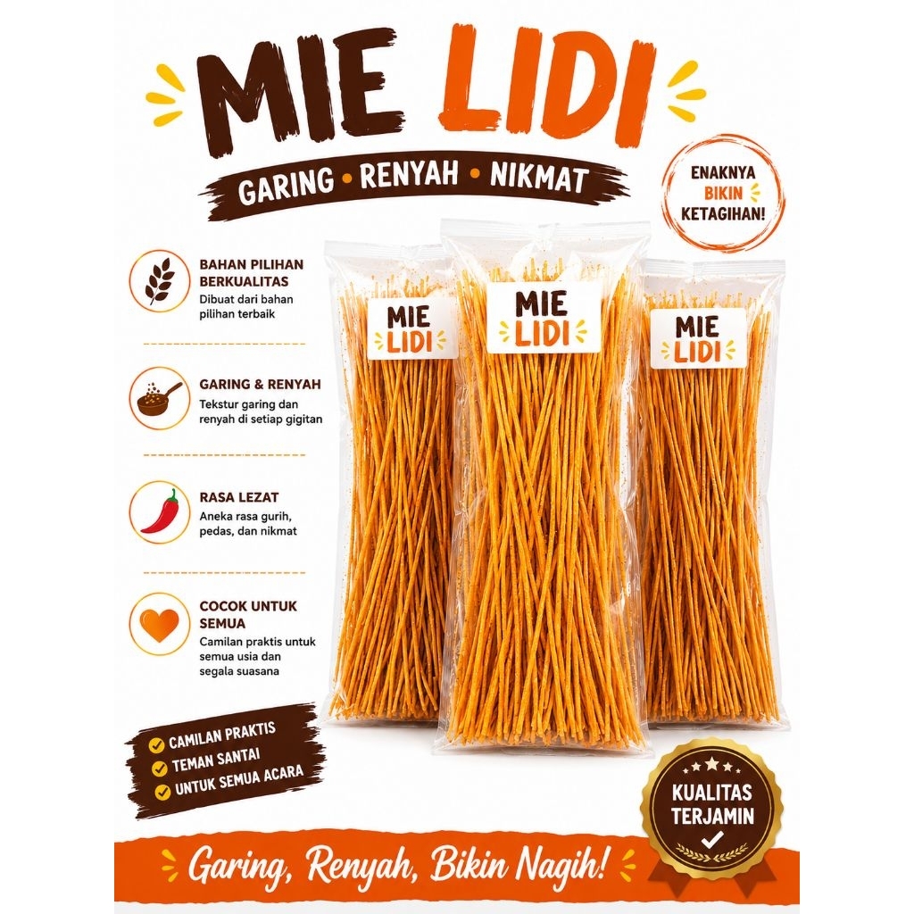 Mie Lidi Grosir Tanpa Brand Open Reseller [Harum Snack Official] MIE LIDI JAJAN LIDI PEDAS KERIPIK L
