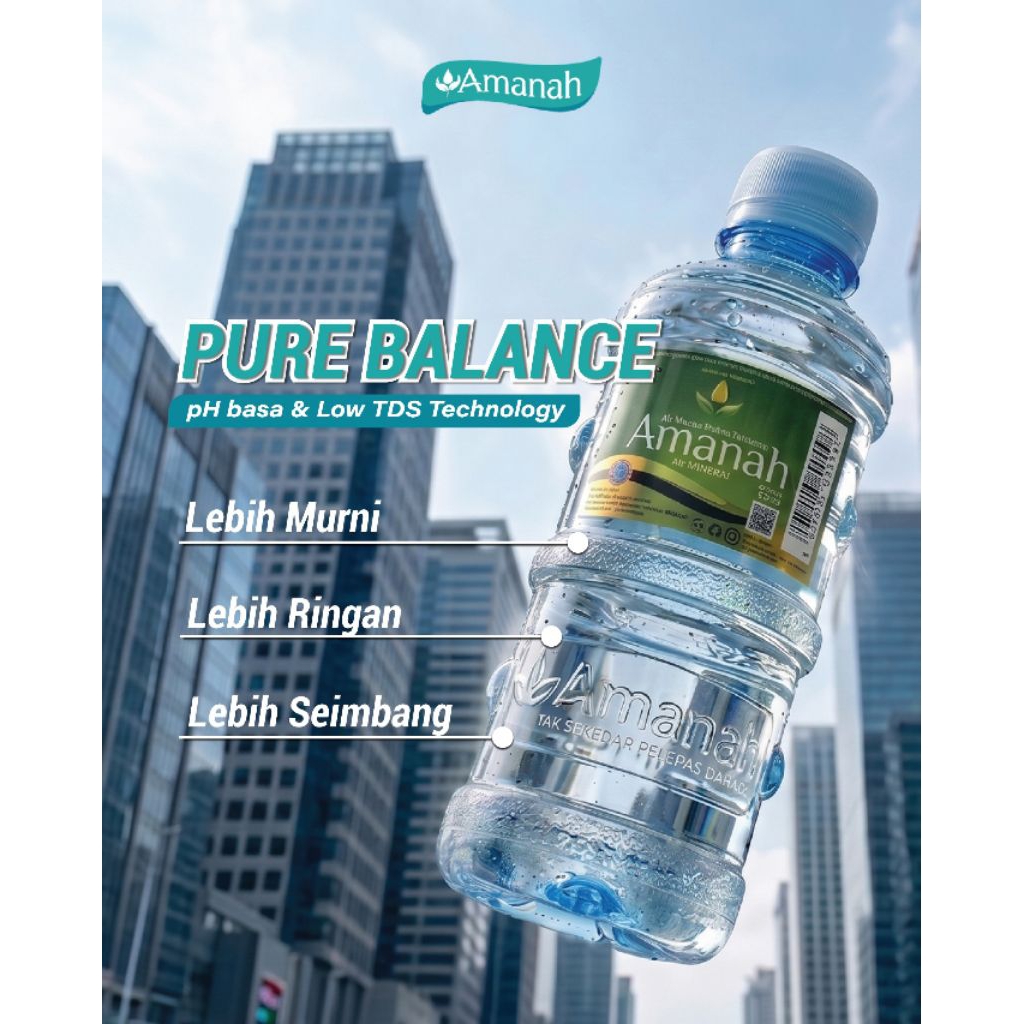 Air AMANAH Antioksidan pH 8+ TDS<10 ppm 330ml botol
