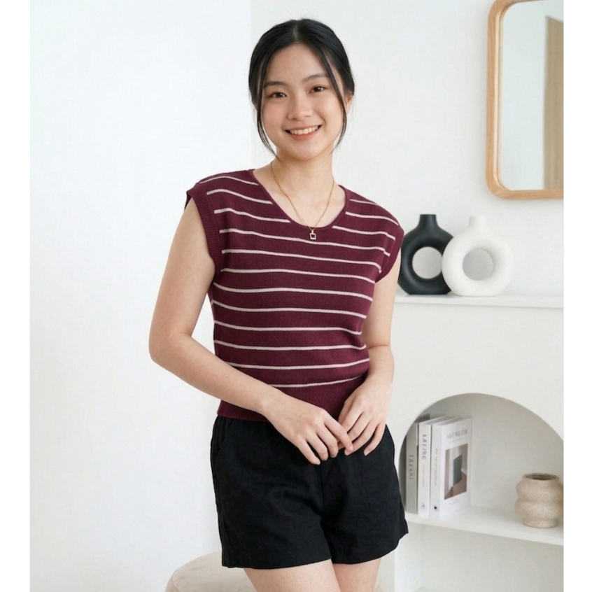 Tank Top Knit Stripe / Atasan Rajut Salur Premium / tank top  garis / atasan wanita