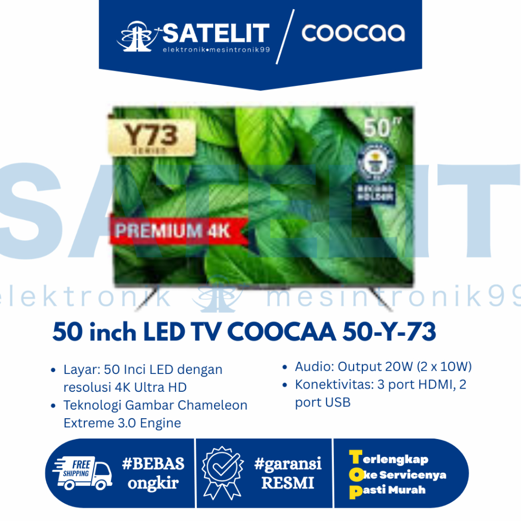 Smart TV COOCAA 50 Inch 50-Y-73 4K UHD Google TV Android 14 Slim LED TV Resmi