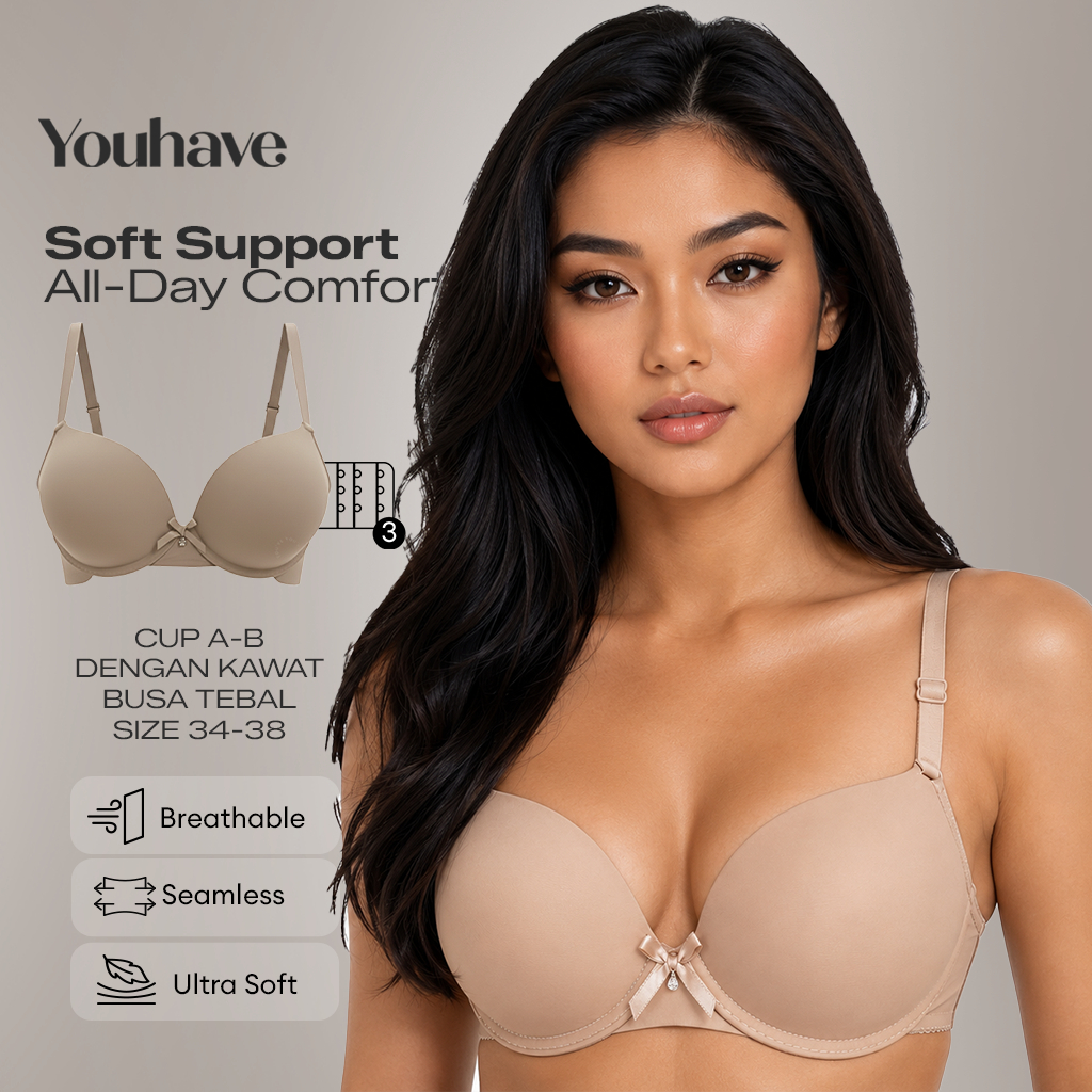 LIPTON BH Bra Kawat Push Up Bra Cup AB Busa Tebal Beha Women Bra Penyangga Lingkar Karet Besar Nyama