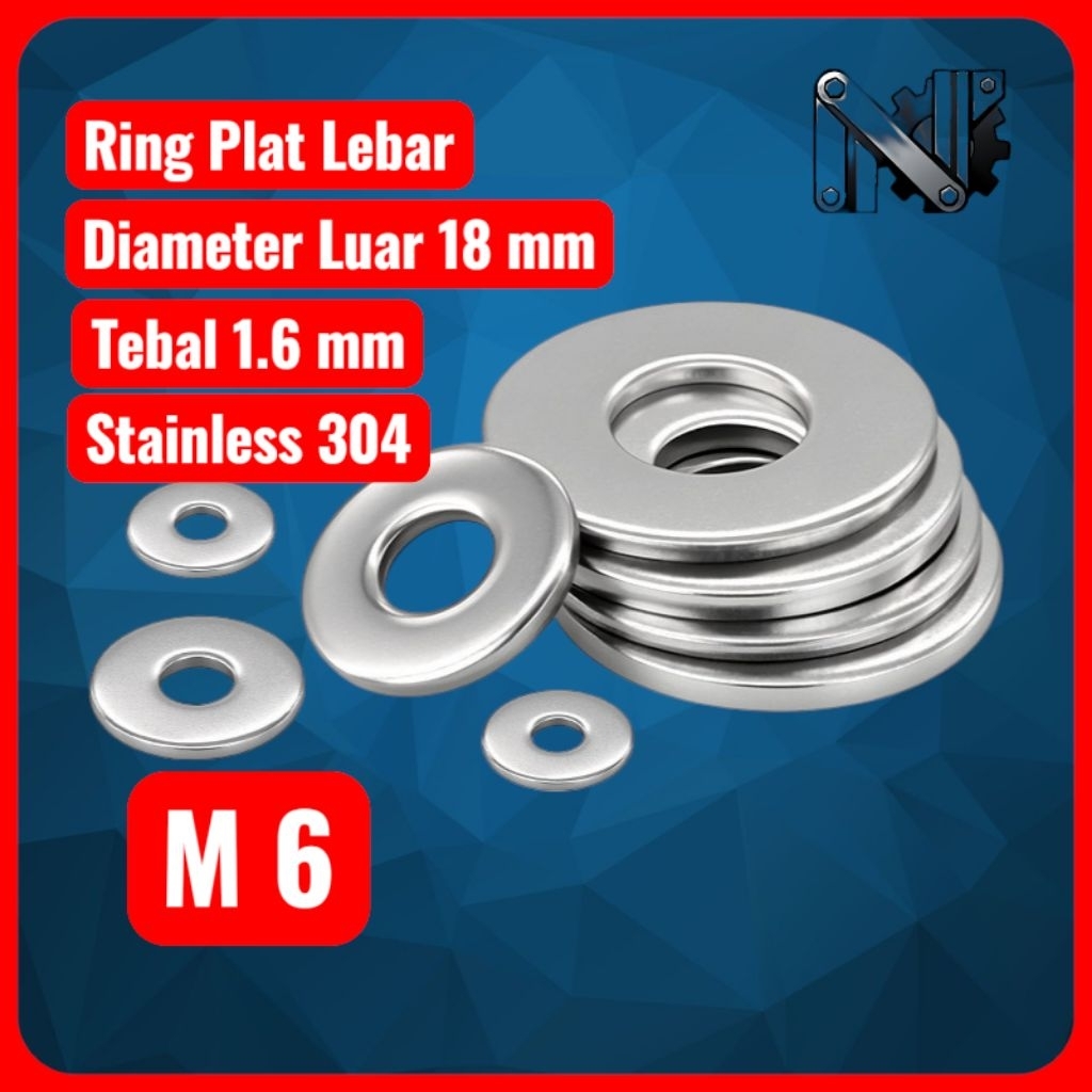 Ring Plat Lebar M6 x 18mm x 1.6mm stainless 304 / ring plat lebar stainless