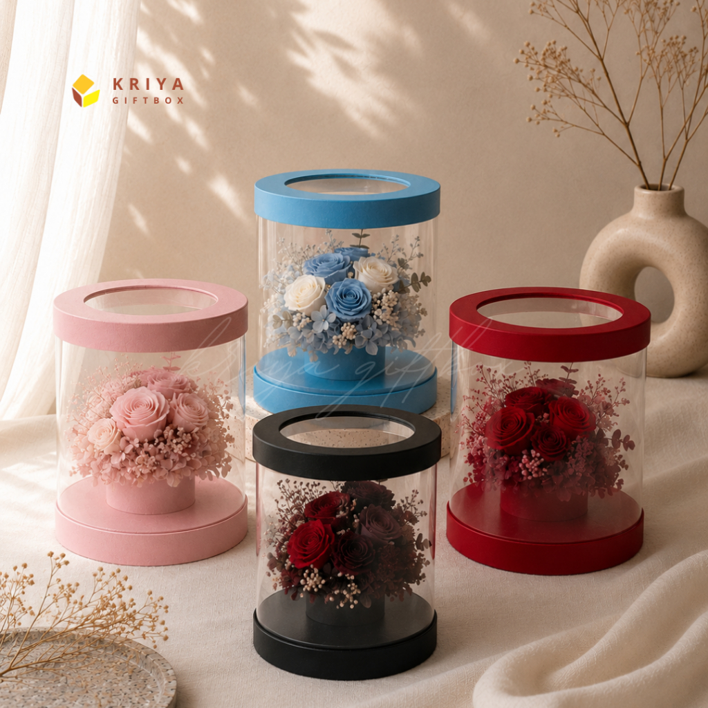 Bloom Box Mika Aesthetic/Round Flower Box Mika Florist Box Transparan/Box Bulat Mika