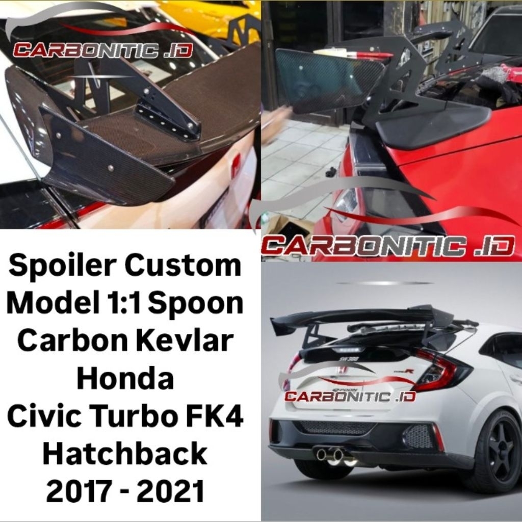 Spoiler Custom Model Gt-Wing 1:1 SpooN Style Honda Civic Turbo Hatchback Fk4 2017 - 2021 Carbon Kevl