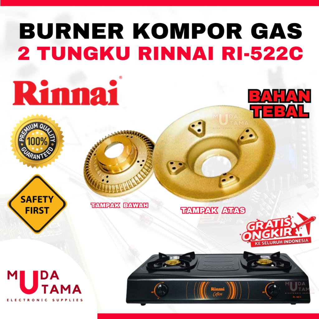 Burner Kompor Gas RINNAI RI-522C - Kuningan Kompor Gas RINNAI RI-522C - Sparepart Kompor Gas RINNAI 