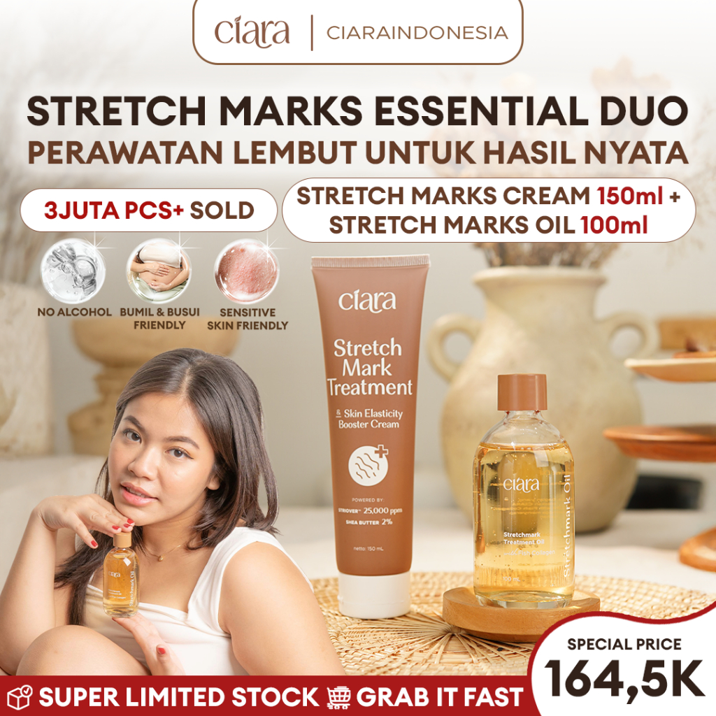 [Paket Mulus 28 Hari] Ciara Stretch Mark Treatment & Skin Elasticity Booster Cream X Stretchmarks Tr