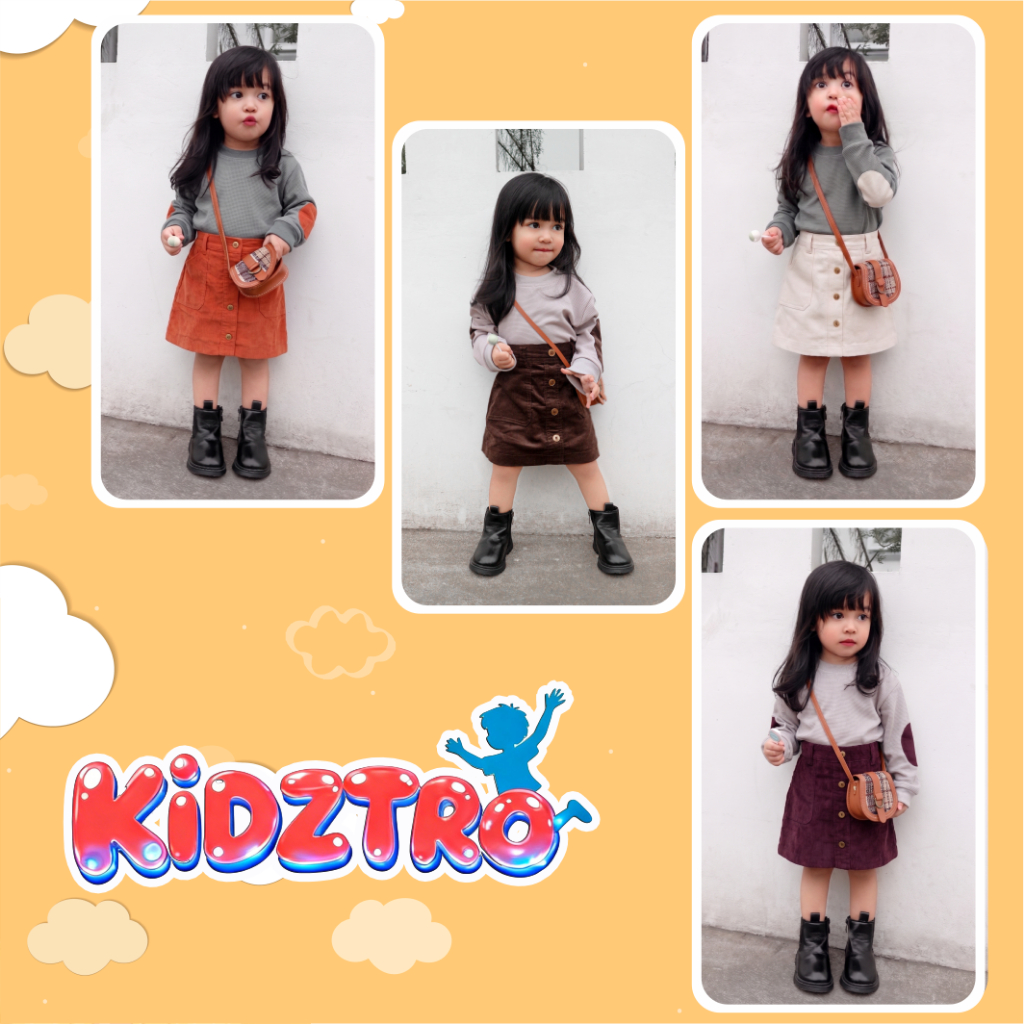 Set Baju Anak Cewek Sweater Perempuan  PREMIUM Waffle Uniqlo x Rok Pendek Corduroy Little Lebbid