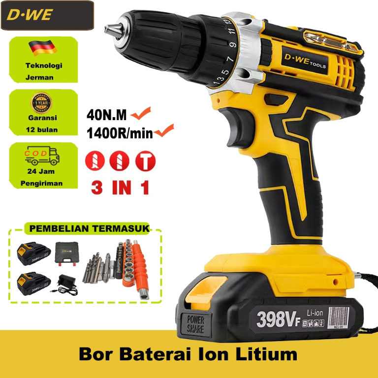 Mesin listrik Electric Screw Driver Hammer Set Brushless Motor Cordless Impact Drill Bor Beton Kayu 