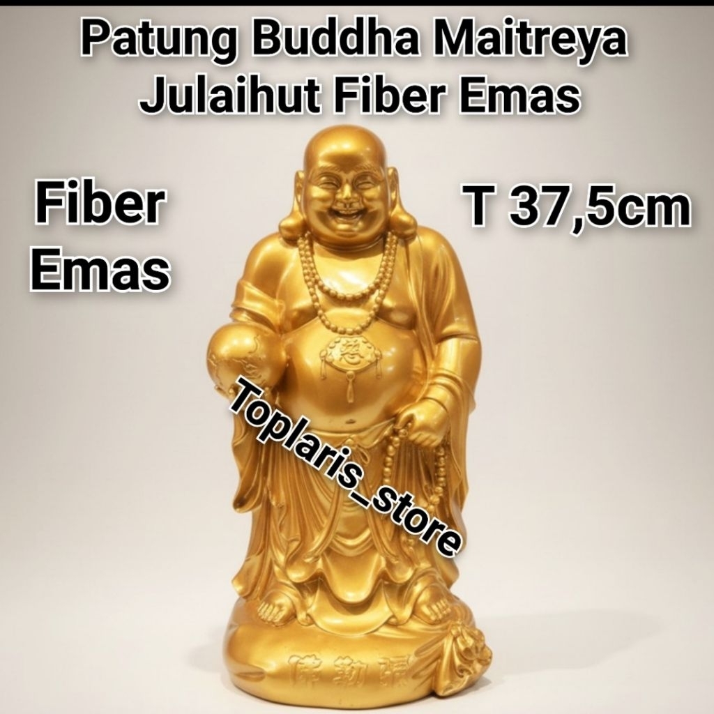 Patung Buddha Maitreya Julaihut Fiber Emas