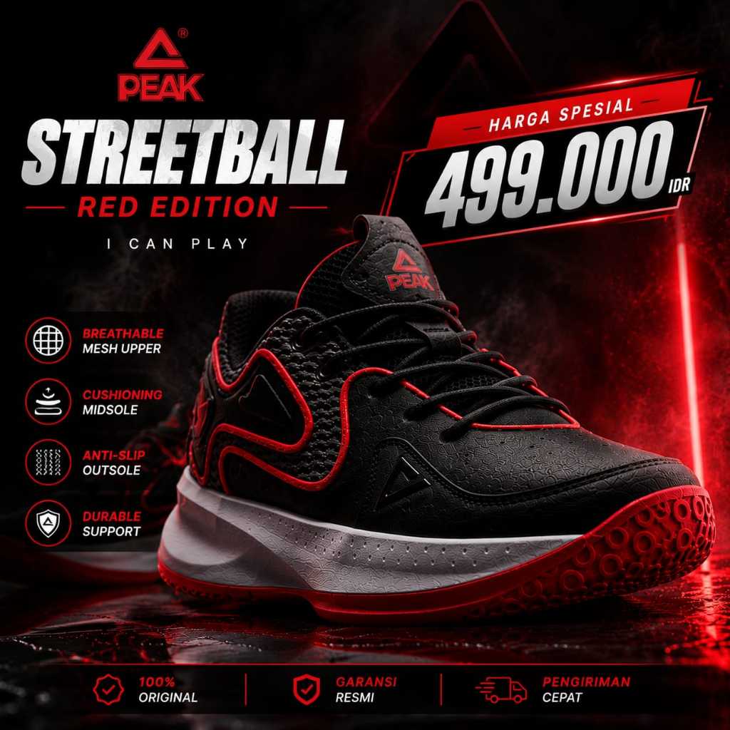 Sepatu basket PEAK Streetball Edition Hitam Merah