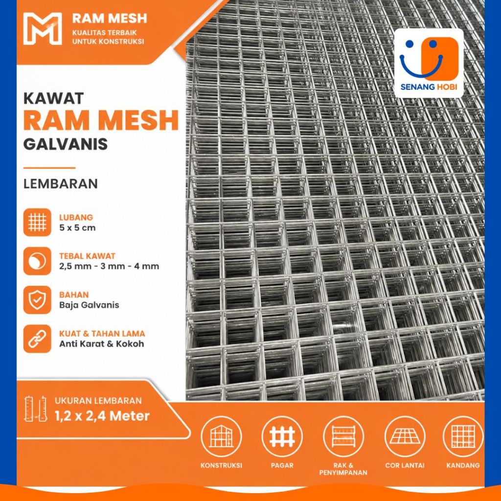 Kawat Ram Mesh Galvanis Lembaran Lubangan 5x5cm Tebal Kawat 2,5mm - 3mm - 4mm Best Seller