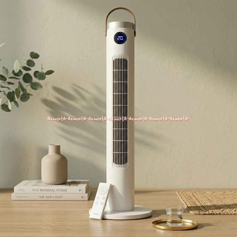 Kris Tower Fan Kipas Angin Berdiri 35watt DC Motor Putih Minimalis Hemat Energi dengan Baterai 3 Tin
