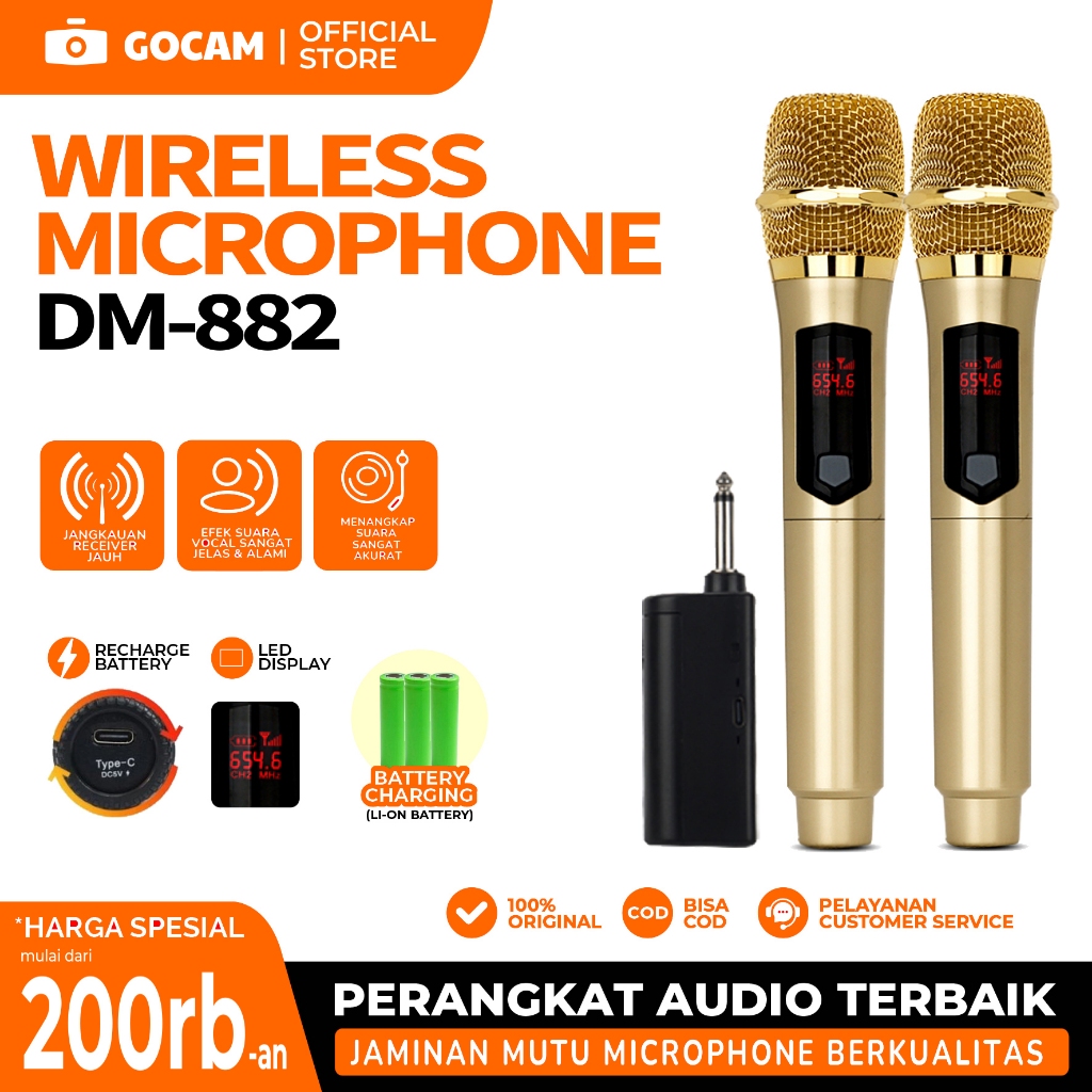 GOCAM DM-882 - Profesional Audio Microphone Gold Edition Karaoke