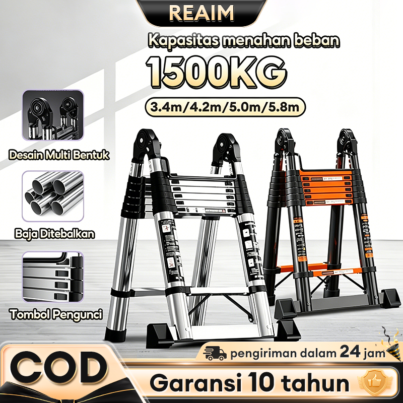 Tangga Lipat Alumunium 6 meter Tangga Teleskopik Multifungsi 3.4M-5.8M Tangga Lipat Teleskopik Tangg