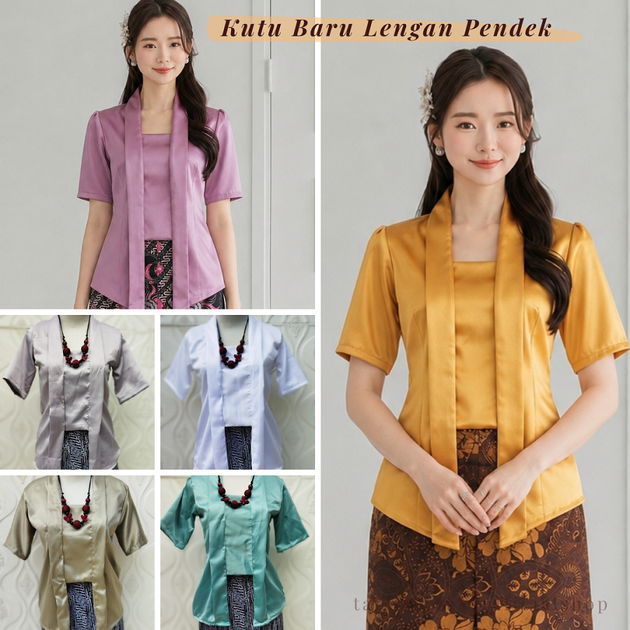 Termurah Baju Kebaya Kutu Baru Remaja Lengan Pendek Atasan Kebaya Satin Polos Wisuda Elegan Modern