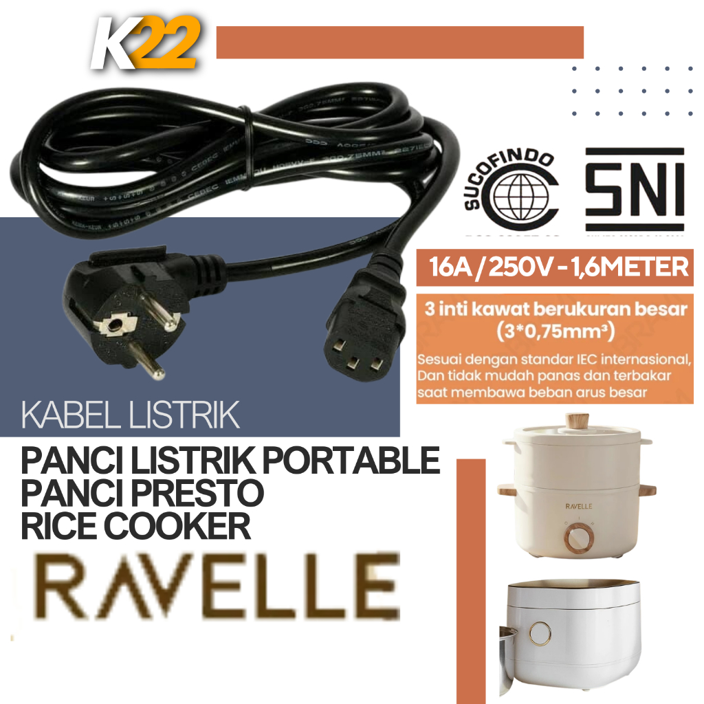 Kabel Listrik SNI Power Panci Listrik Frypan RAVELLE | Kabel Listrik SNI Kualitas Bagus | Electric P