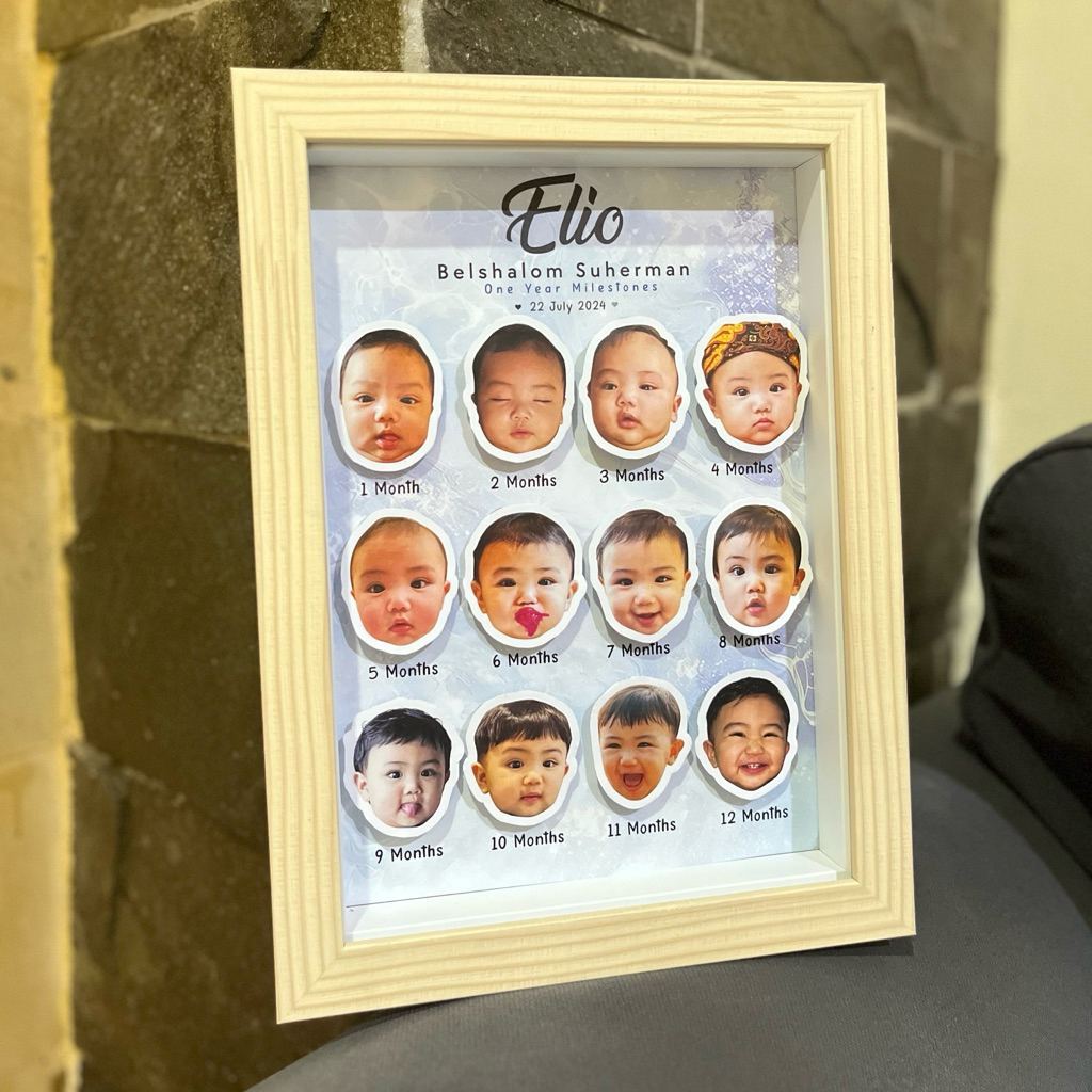 Frame Milestone Bayi 1–12 Bulan 3D Custom Nama | Bingkai Foto Bayi / Anak