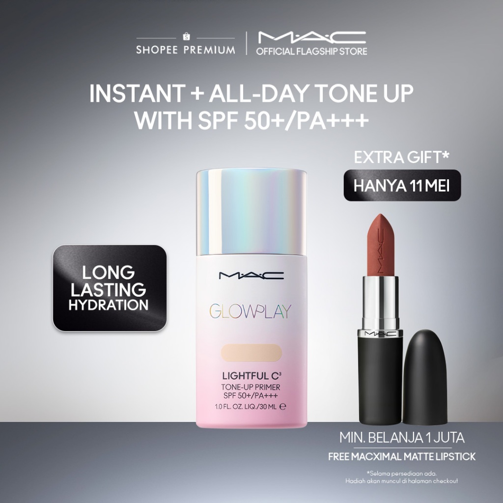 MAC Official Glow Play Lightful C3 Tone-Up Primer SPF 50+/PA+++ - Skintint Sunscreen Tinted Make Up
