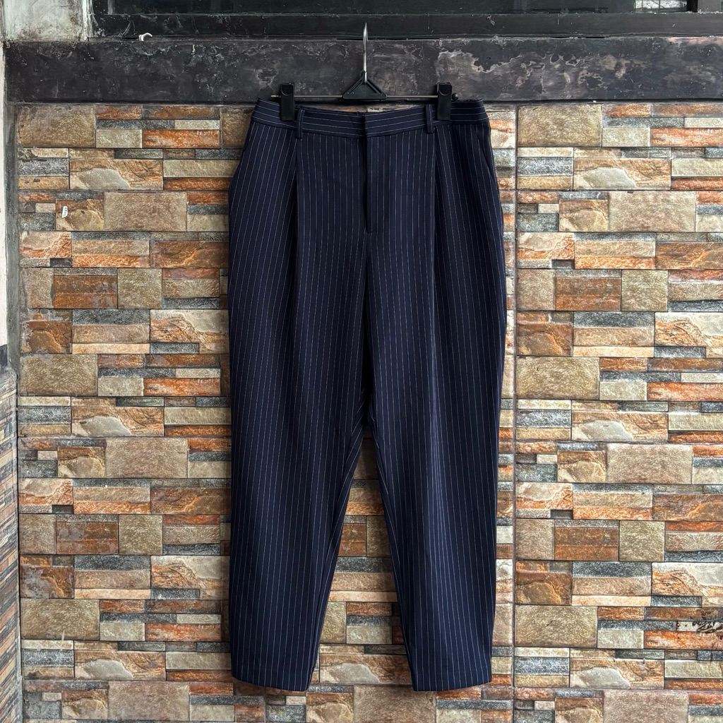 [Termurah] Uniqlo Ankle Stripes Jogger Navy Blue Pants Good Condition
