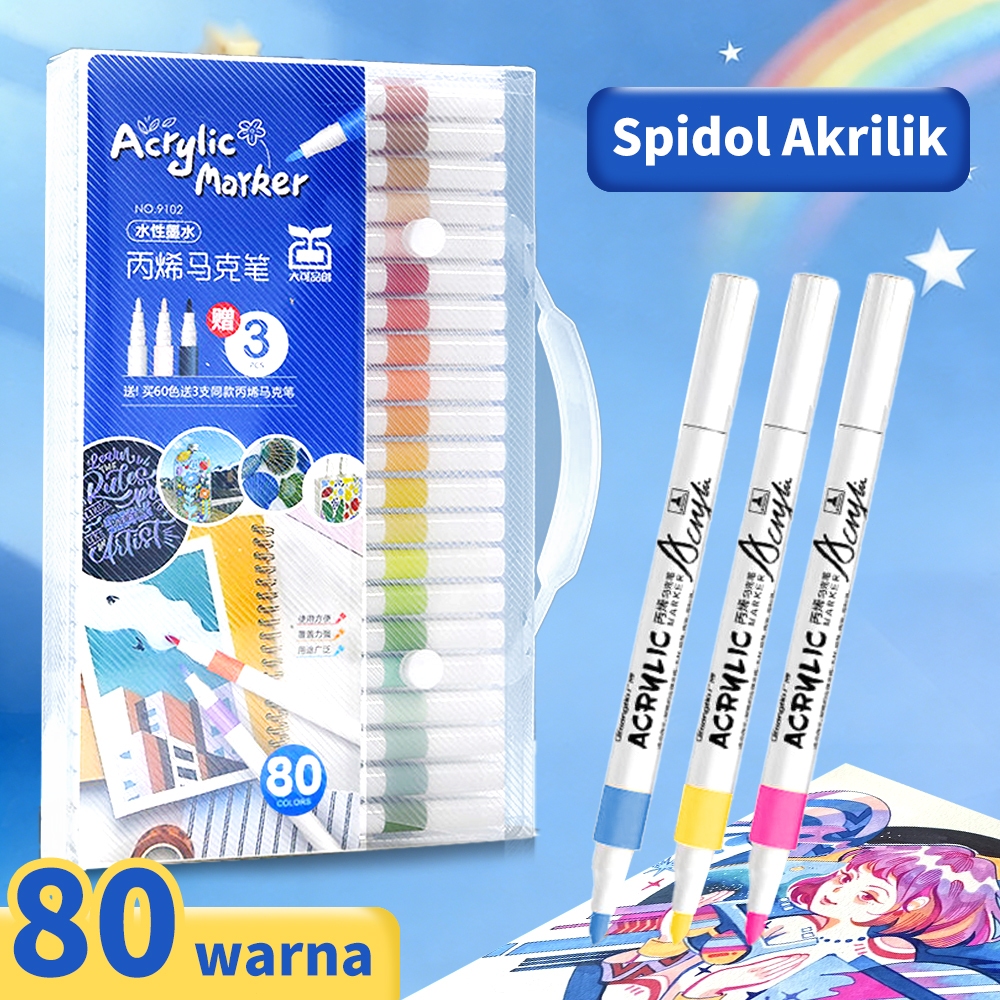 Pena Akrilik Cepat Kering Anti Luntur Set 12/24/36/48/60/80 Warna Water-based untuk Lukisan Anime Sk