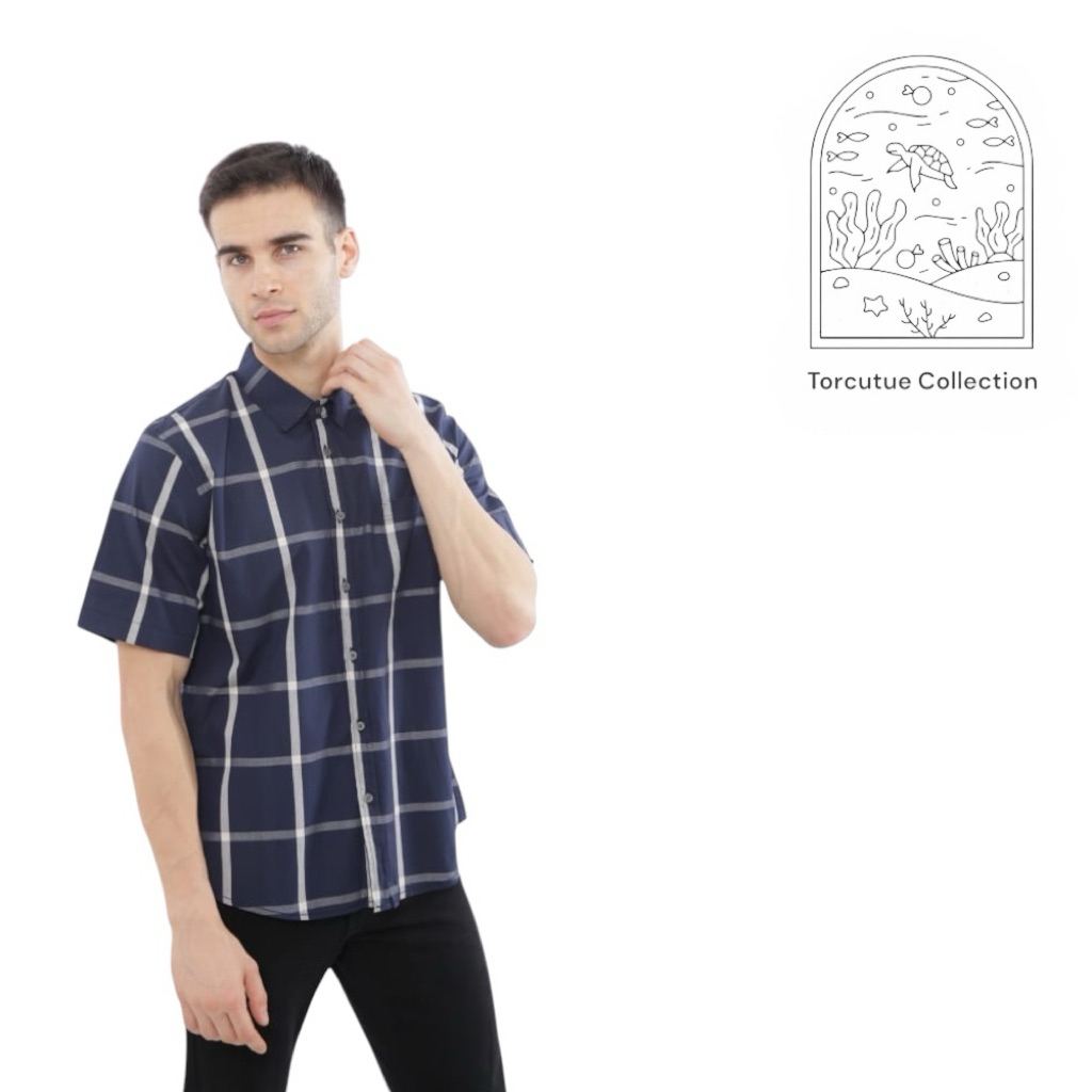Kemeja biru muda garis putih lengan pendek full katun by torcutue exclusive