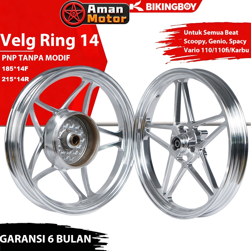 BIKINGBOY  VELG Ring 14 CNC Alloy Bintang Lima Untuk Yamaha Mio 3/M3/Z/Xeon/Gear/Soul/Fino/Gravis/MX