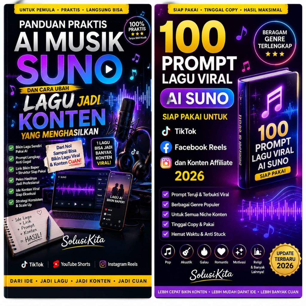 Panduan Praktis Musik Suno AI dan 100 Prompt Lagu Suno AI 2026 SolusiKita [SK-022]