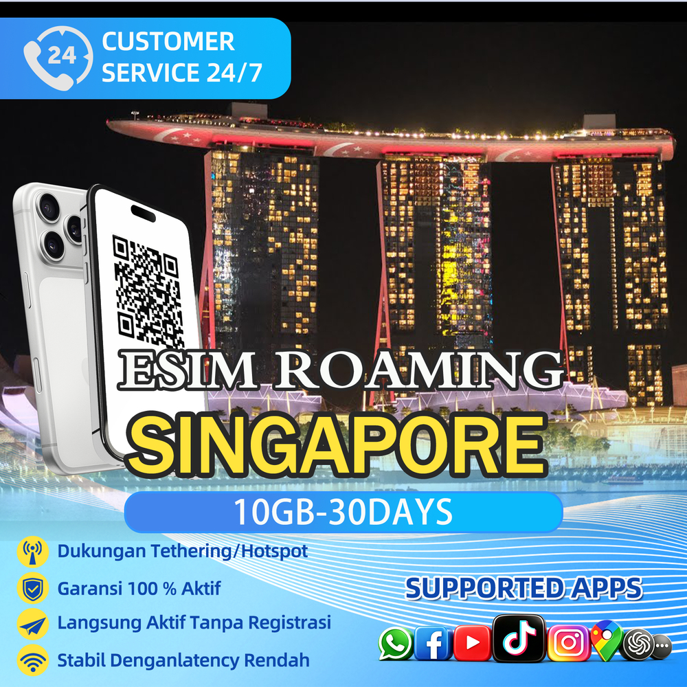 eSIM Roaming SINGAPURA  | 10GB Data -30 Hari | eSIM SINGAPURA  Local Internet Unlimited  Travel eSIM