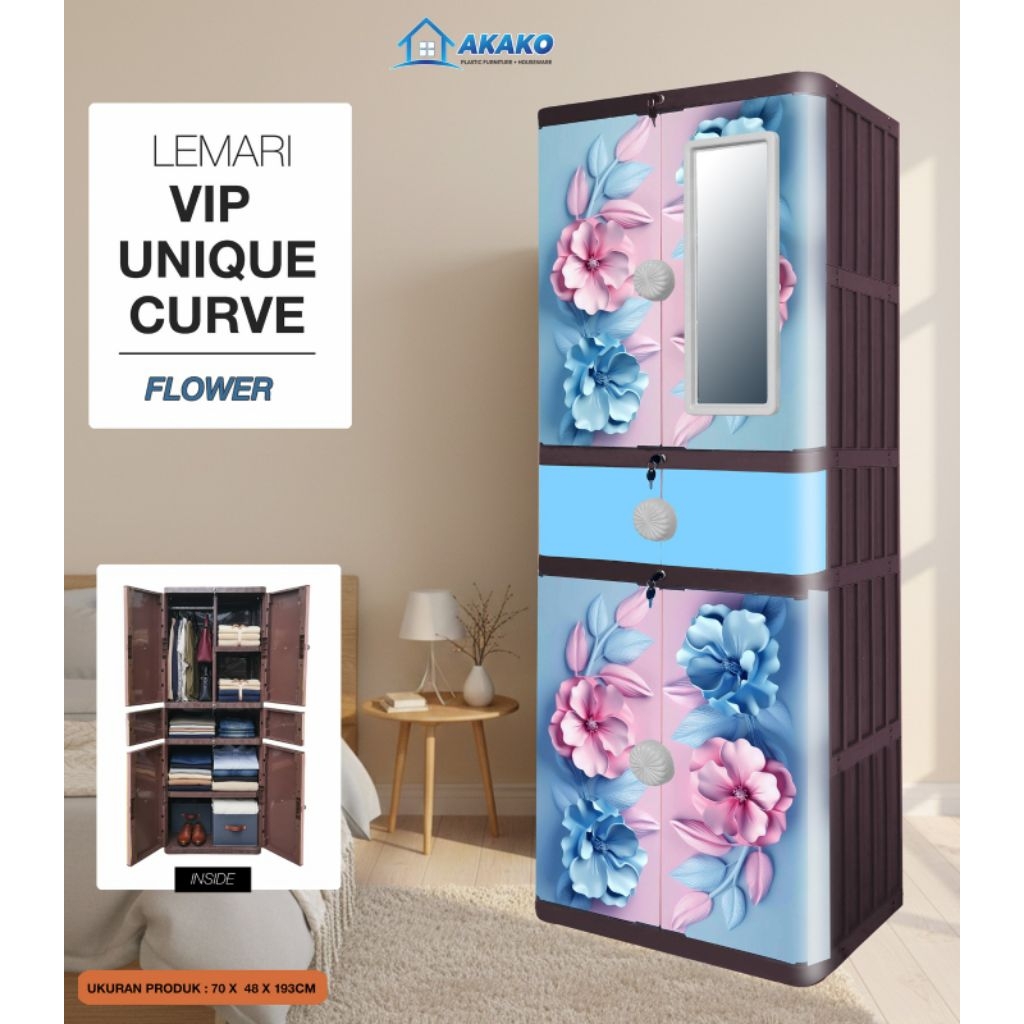LEMARI AKAKO LP2P VIP CURVE UNIQUE KACA