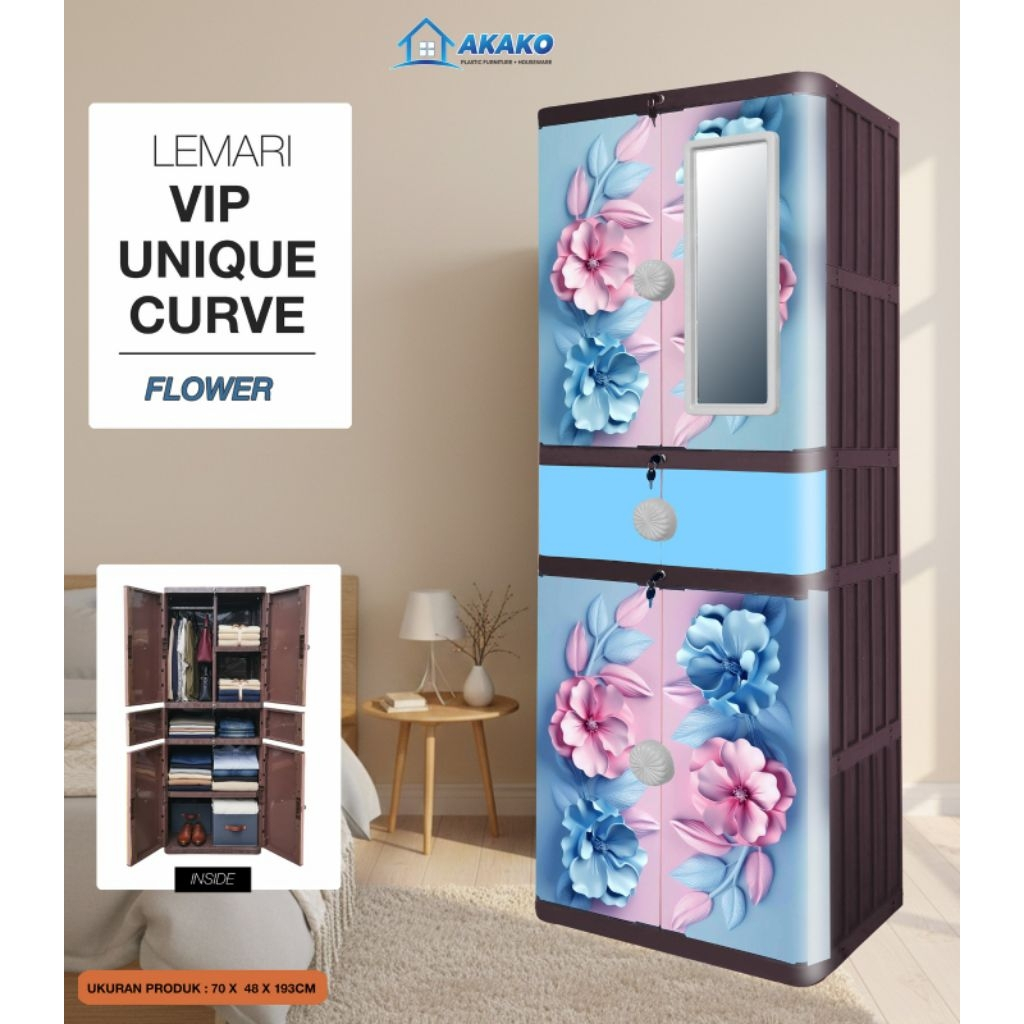 LEMARI AKAKO LP2P VIP CURVE UNIQUE KACA