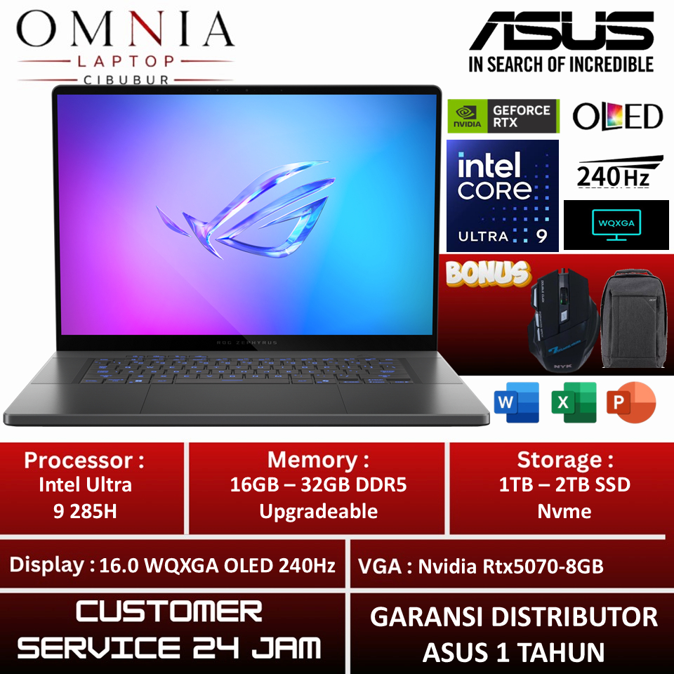 Laptop Asus ROG Zephyrus Gaming 16 GU605CP Intel Ultra 9 285H 16GB 2TB SSD RTX5070 Oled 165Hz