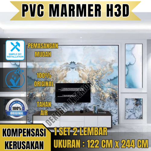 PVC Marmer H3D Motif Bookmatch Panel Dinding Marmer PVC 3mm 244x122cm Wall Panel Interior Premium Mo
