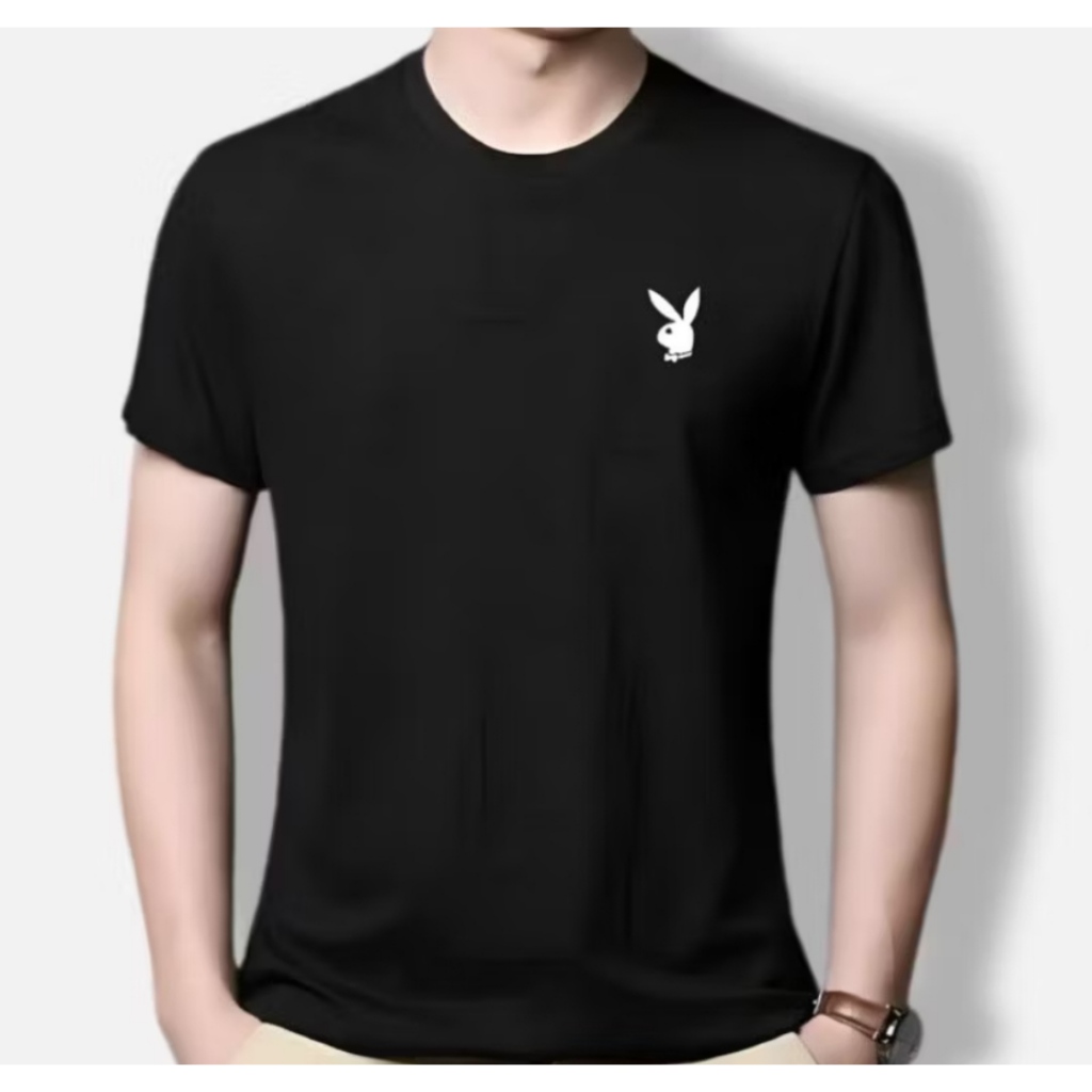 Baju Kaos Distro Cowok Playboy  Bahan Adem /Kaos Playboy Putih Slim Fit Logo Bunny - Bikin Badan Aut