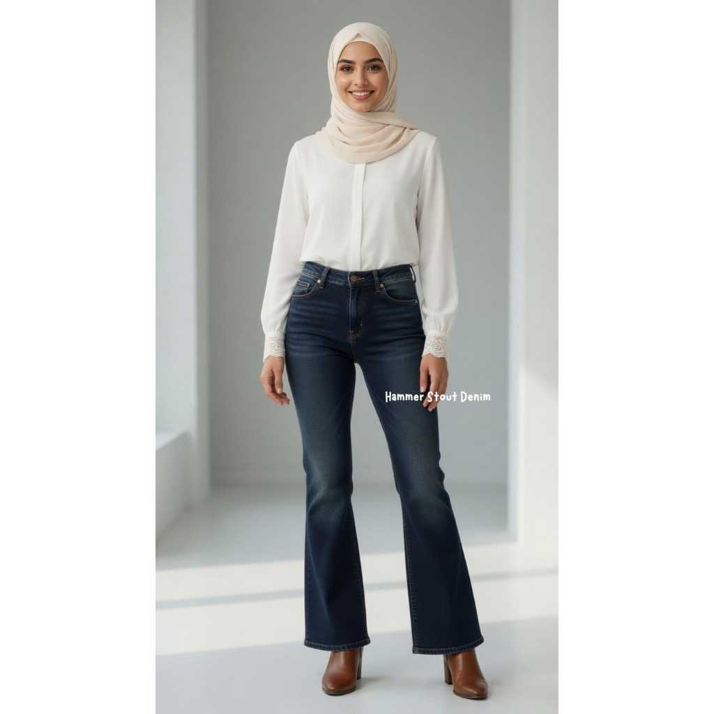 Hummer Stout Denim Celana Cutbray Highwaist Wanita Wisker Stretch Premium Baggy Loose Wide Leg Wanit