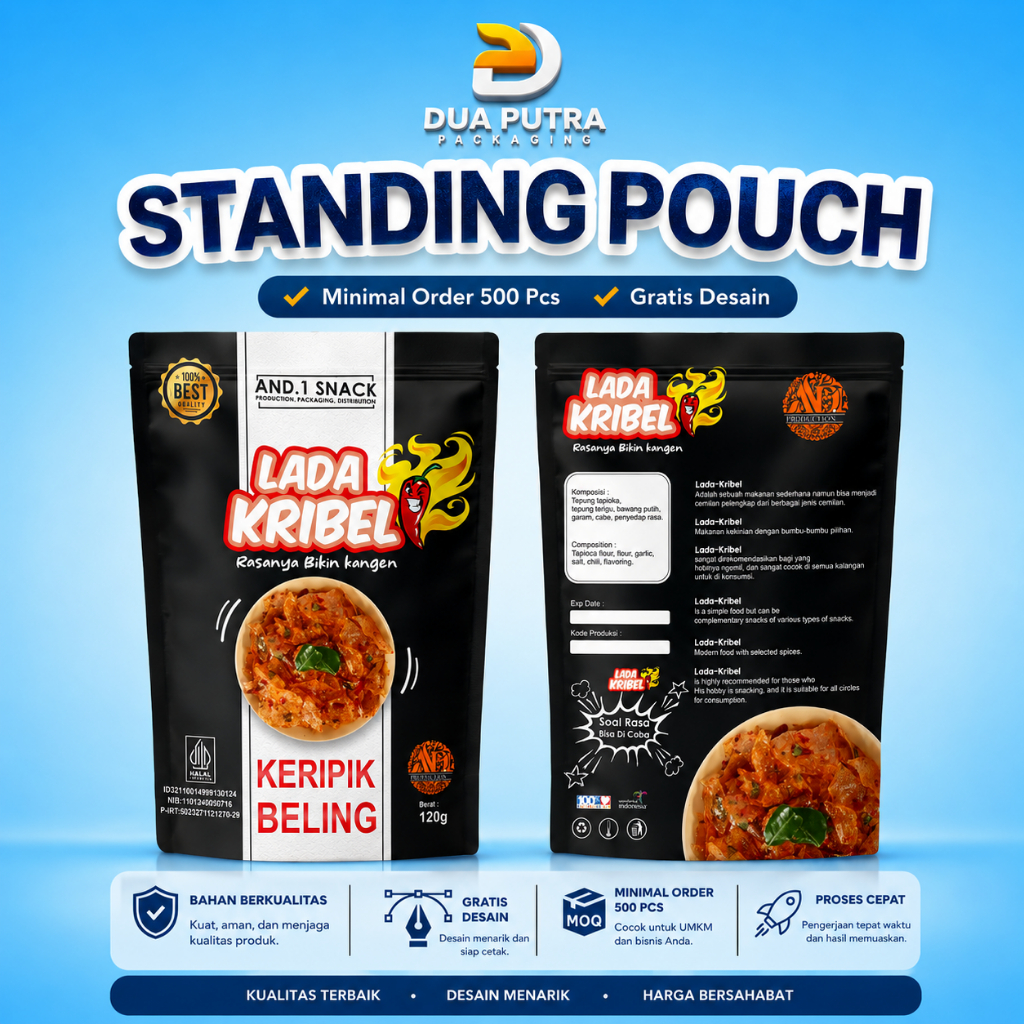 CUSTOM STANDING POUCH PRINTING | MINIMAL ORDER 500 PCS | KEMASAN CUSTOM NON ZIPLOCK | KEMASAN SNACK 