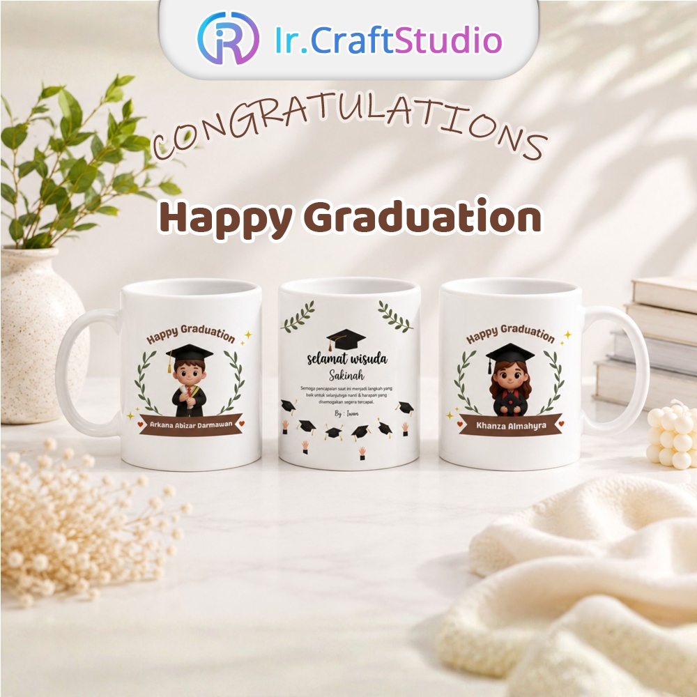 Hampers Wisuda Custom Nama Mug Keramik Premium | Kado Wisuda Custom | Mug Custom Graduation