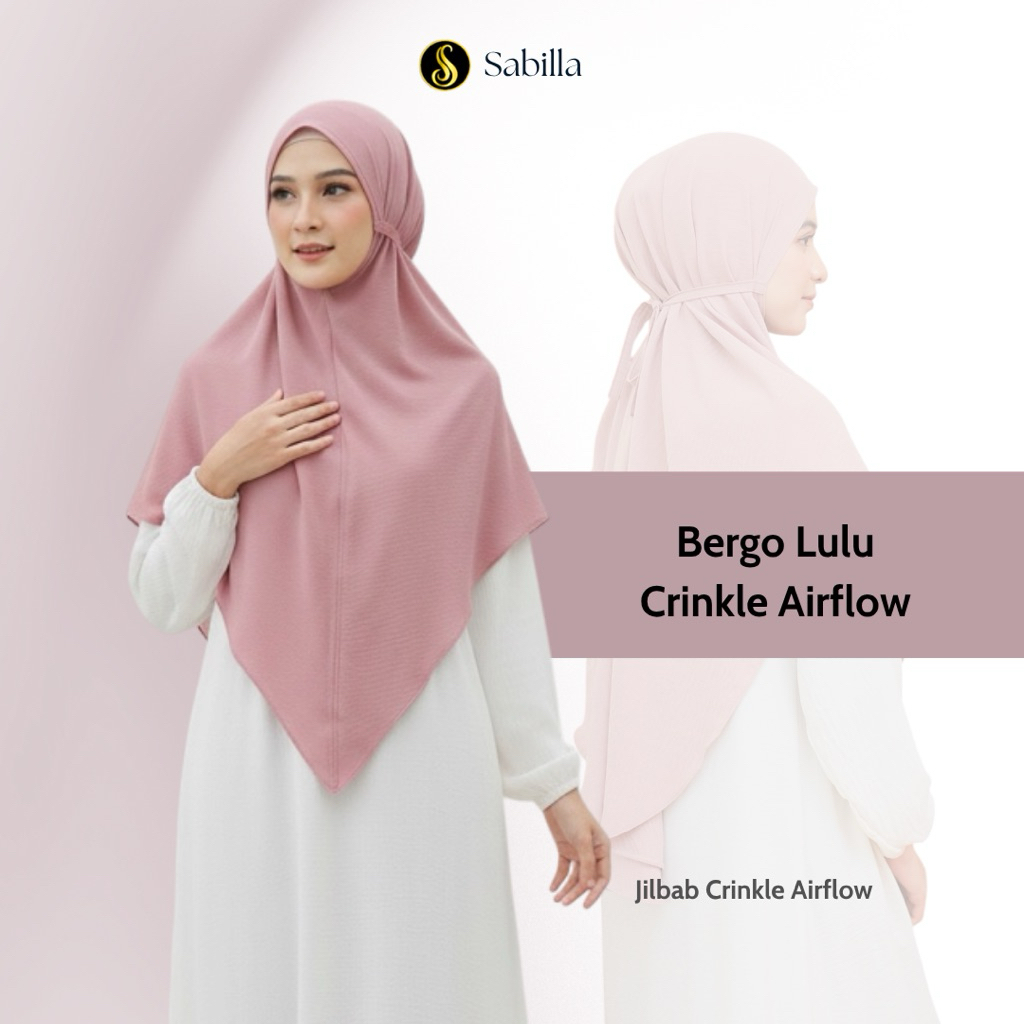 Sabilla Store - Lulu Bergo Syari XL Hijab Instan Crinkle Airflow Non Pad Tali Kerudung Jumbo Adem