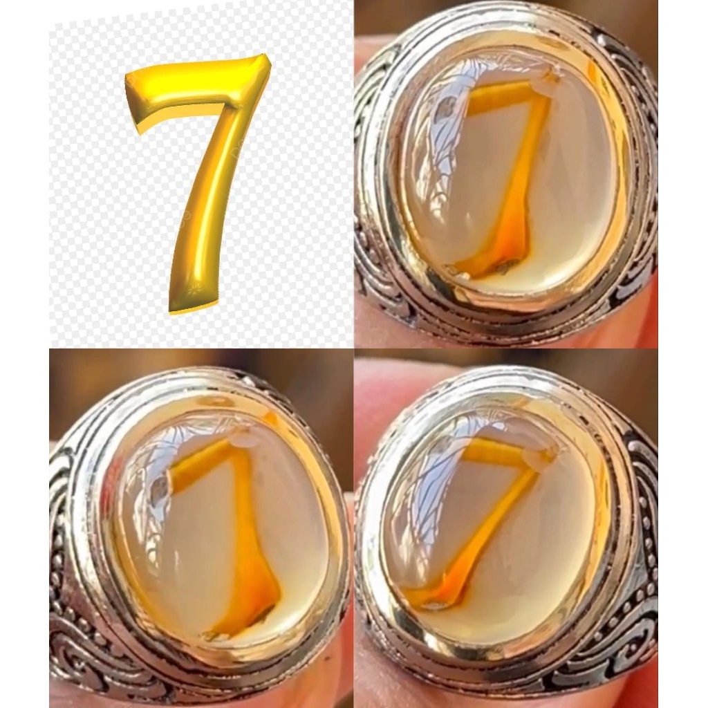 NATURAL CINCIN BATU AKIK ANGGUR KRISTAL MOTIF ANGKA 7 KUNING KEEMASAN SEMI COMBONG PRESISI AJIB ANTI