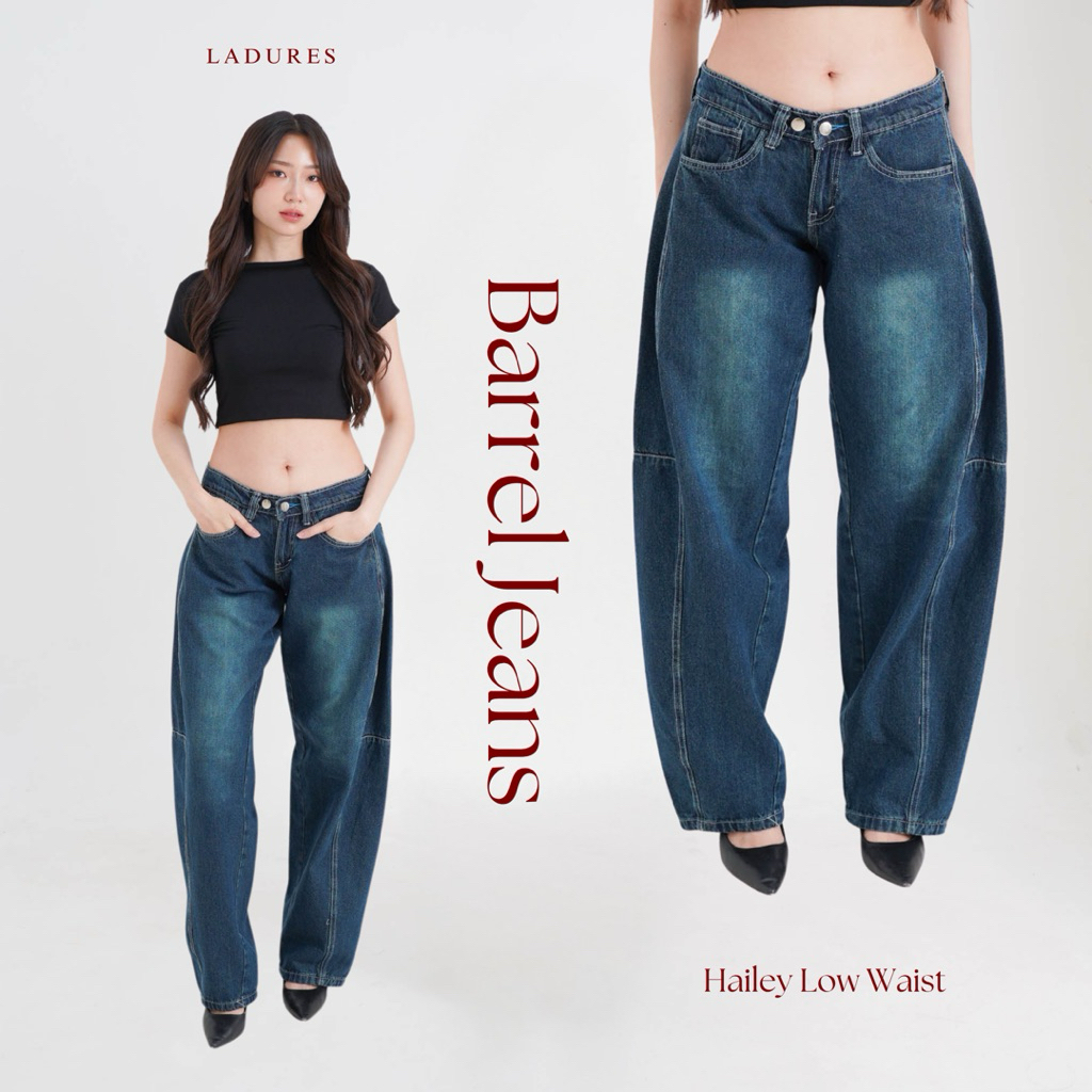 LADURES - Hailey Barrel Jeans - Low Waist Rise Denim  Celana Wanita Loose Panjang