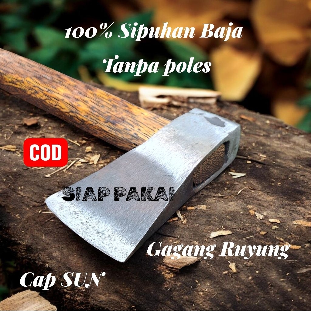 Kampak Baja Tukang Bangunan Original Sipuhan 100%  Baja Tebal Tanpa Poles Cap SUN