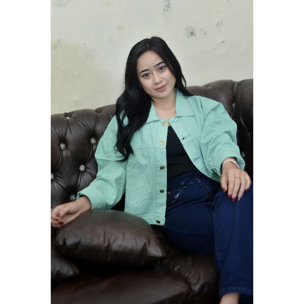 Jaket Jeans Crop  wanita Oversize