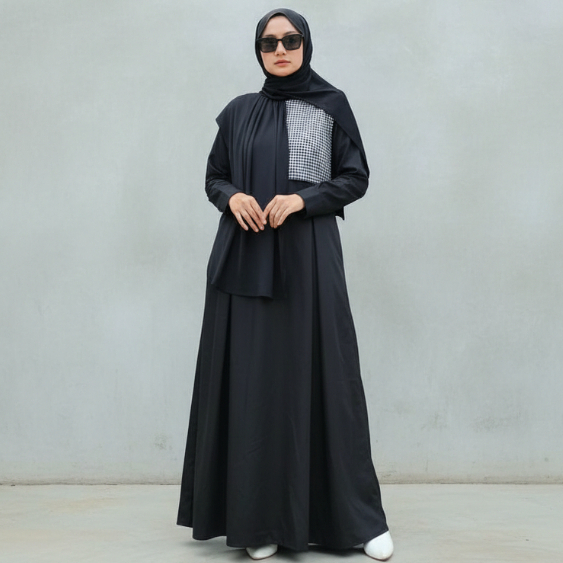 Deriana Project NOIRA DRESS Gamis Wanita Katun Polos Kekinian