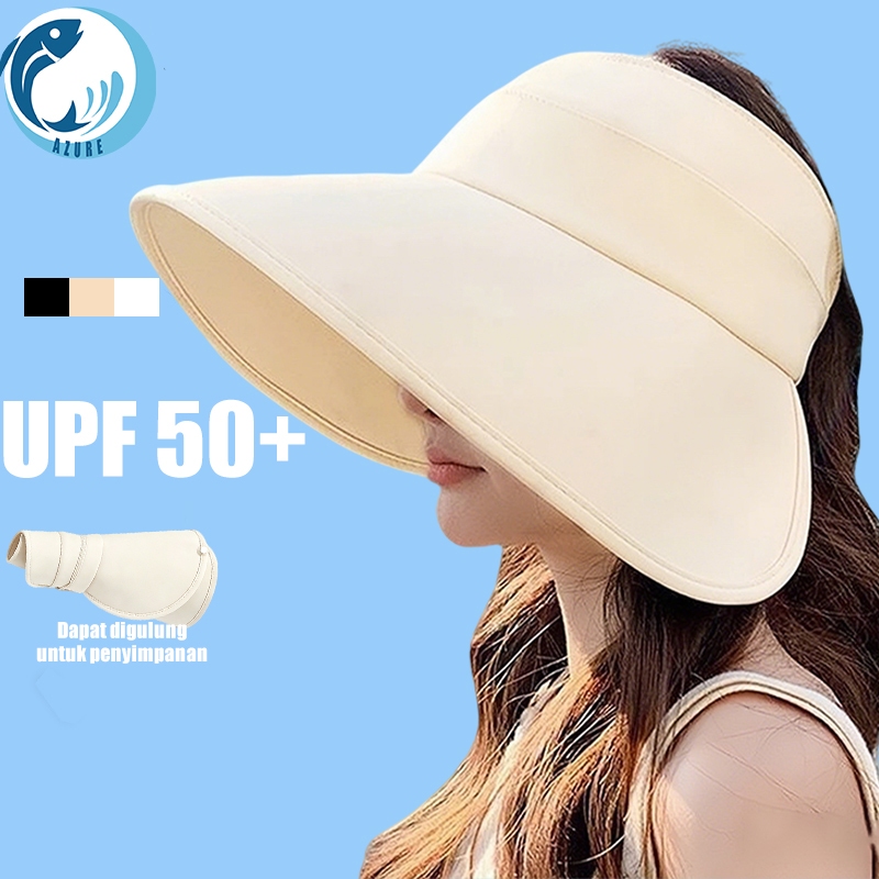 AZURE Topi Haji Umroh Wanita Bucket Hat Visor Lebar Lipat Anti Sinar UV Fashion Hijab Olahraga Dapat