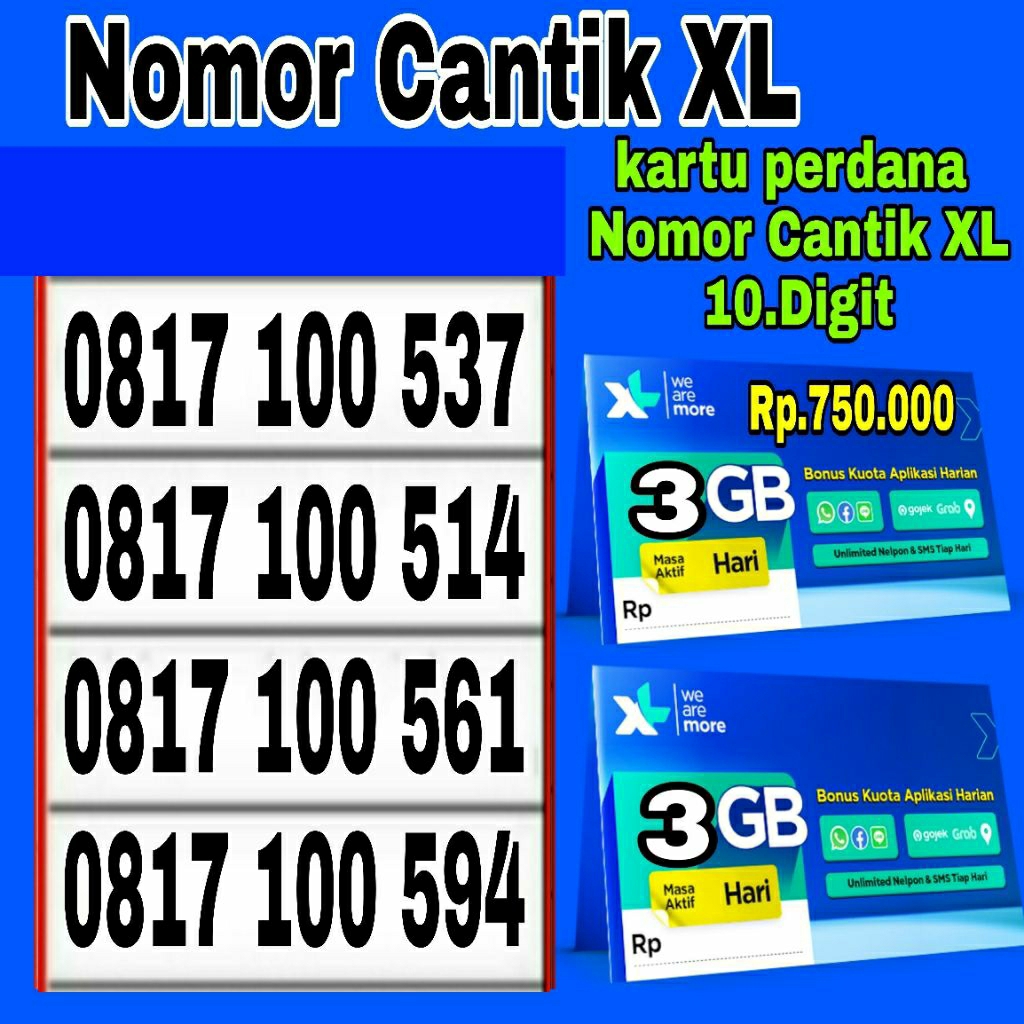 Nomor Cantik 10.digit  kartu perdana XL4g lite isi kuota 3gb