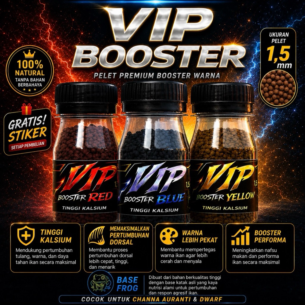 Pelet Vip SaintHan Booster Blue,Red,Yellow untuk ikan channa yellow sentarum, auranti, blue pulchra,