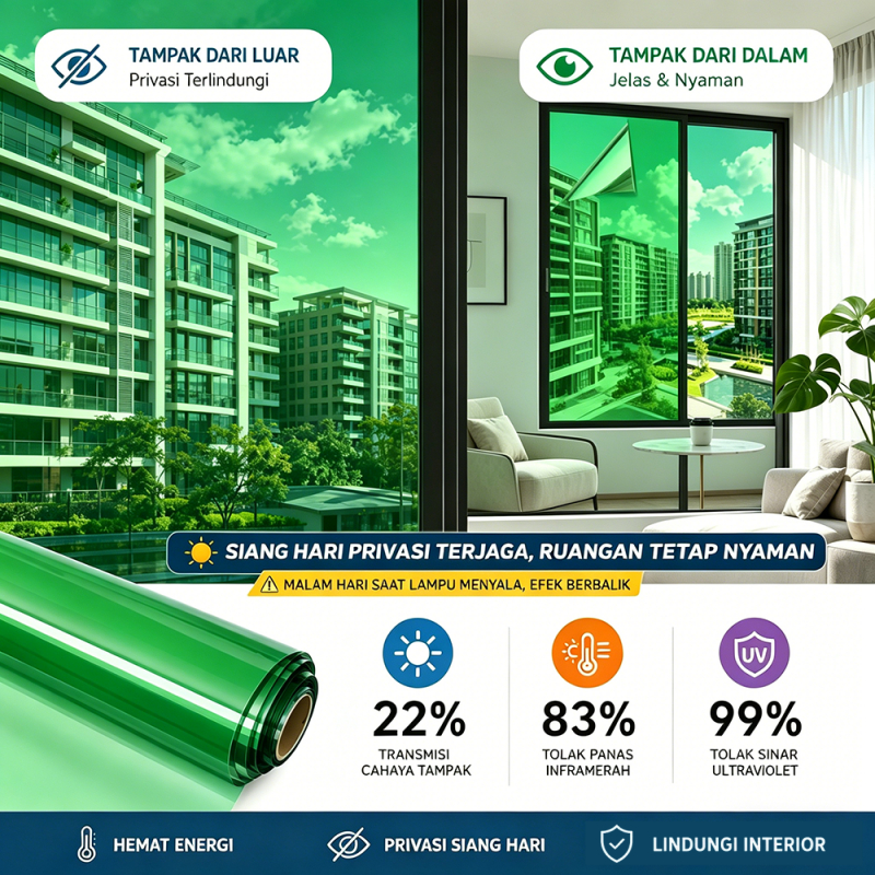 Stiker Kaca Film One Way Mirror Anti Panas Untuk Rumah Kantor Mobil Riben Gelap