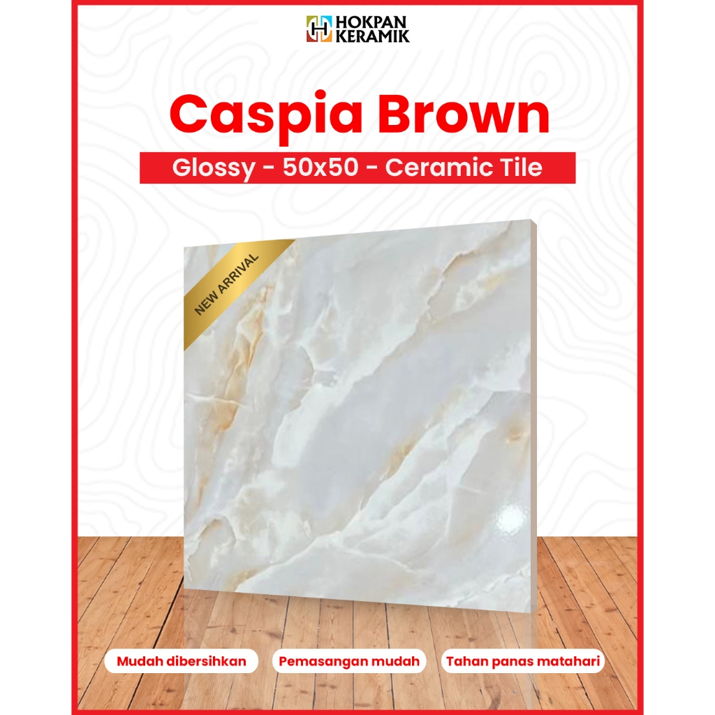 Keramik Lantai Motif Caspia Brown Ukuran 50x50 Glossy - Hokpan Keramik