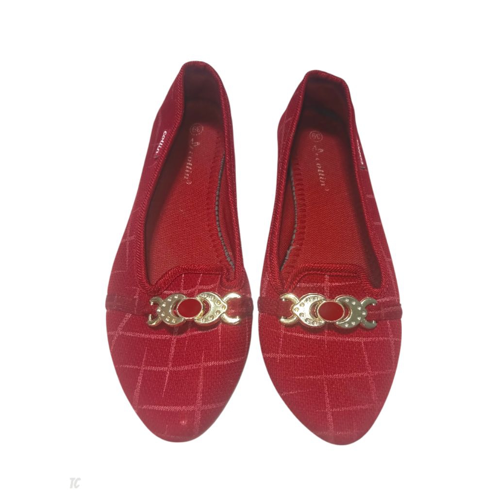 [TC] Sepatu Flat Wanita Merah Maroon Gesper Gold Size 39 Balet Shoes Collin