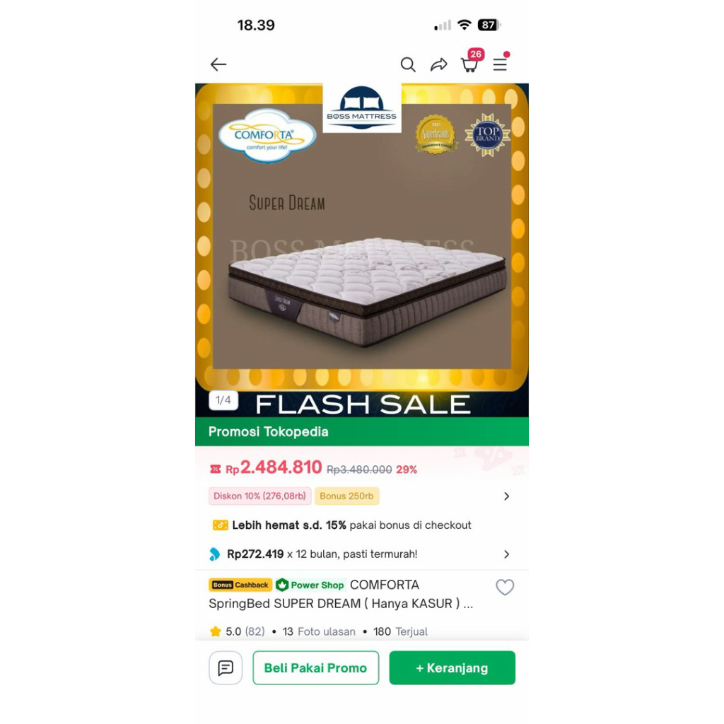 90 x 200 Kasur Comforta Springbed SuperDream ( bed only )
